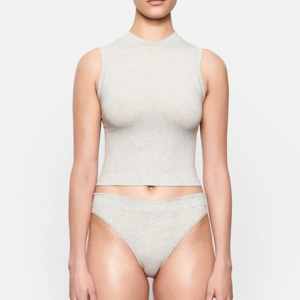 SKIMS | Cotton Jersey Mock Neck XS Light Heather Grey | NWOT